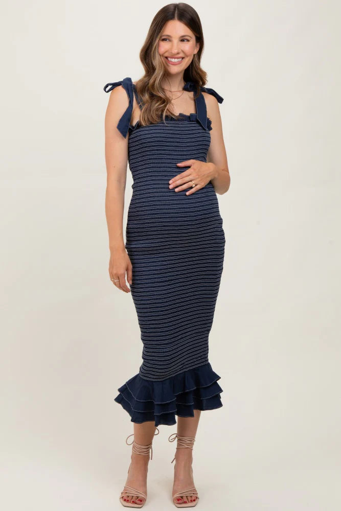 Vestido Maternidad Azul con Volantes