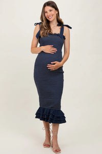 Vestido Maternidad Azul con Volantes