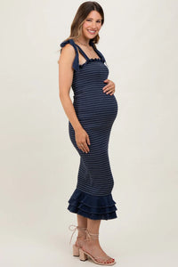 Vestido Maternidad Azul con Volantes