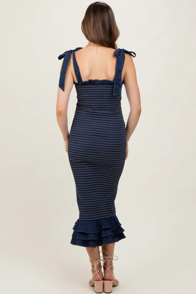 Vestido Maternidad Azul con Volantes