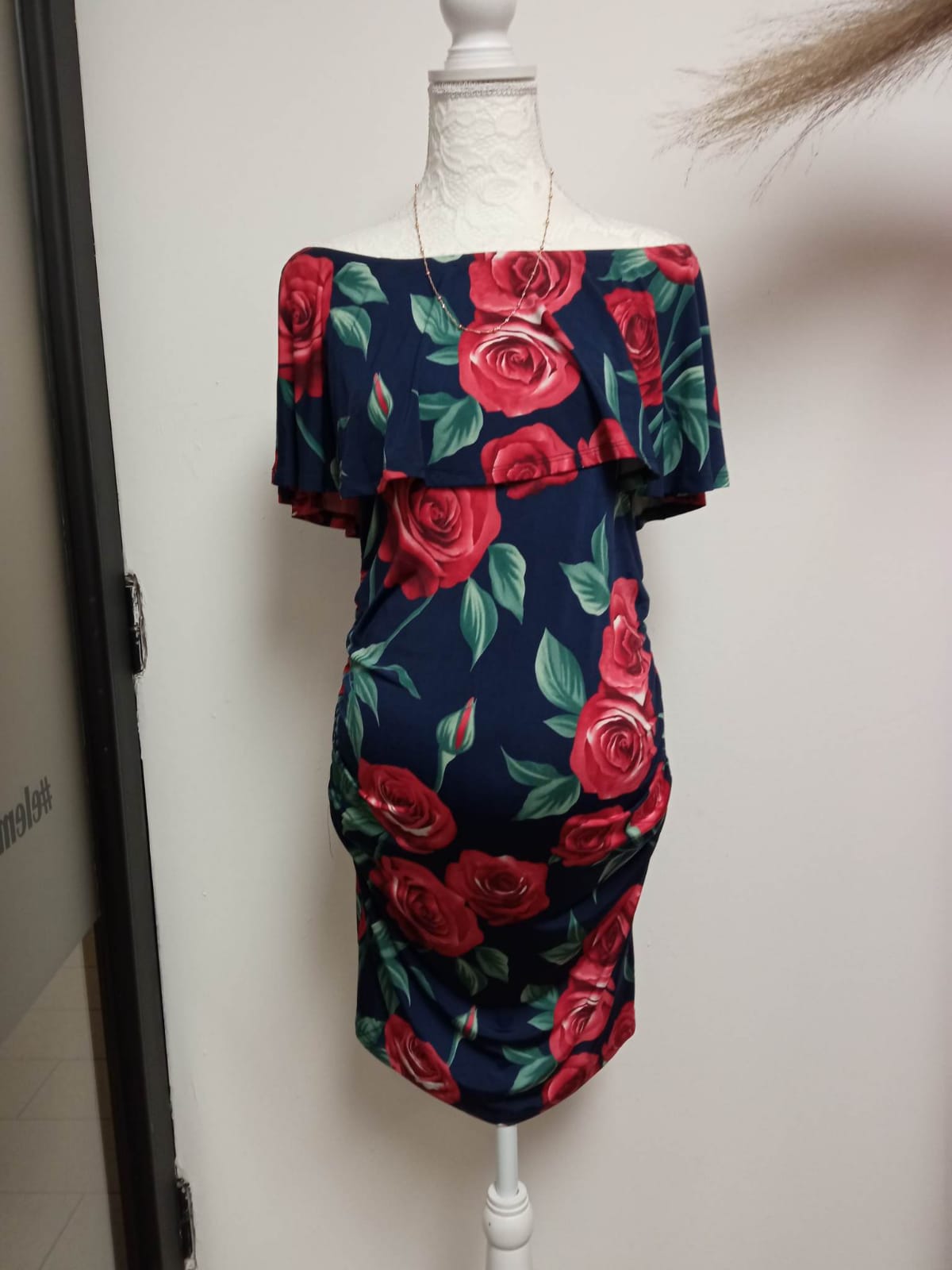 Vestido de Maternidad y Post Parto Azul Flores rojas #374