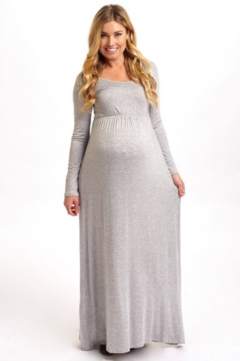 Vestido Maternidad Largo con Manga Larga – Gris Jaspeado