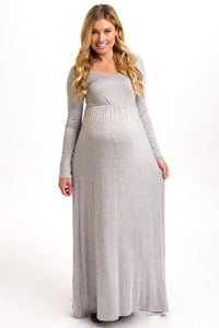 Vestido Maternidad Largo con Manga Larga – Gris Jaspeado