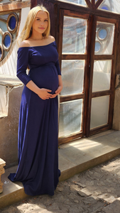 Meghan Vestido de maternidad hombros descubiertos color azul marino