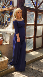 Meghan Vestido de maternidad hombros descubiertos color azul marino