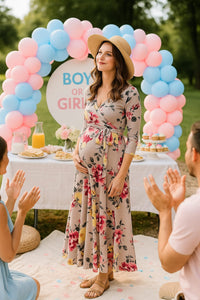 Vestido Floreado de Embarazo y Lactancia Beige