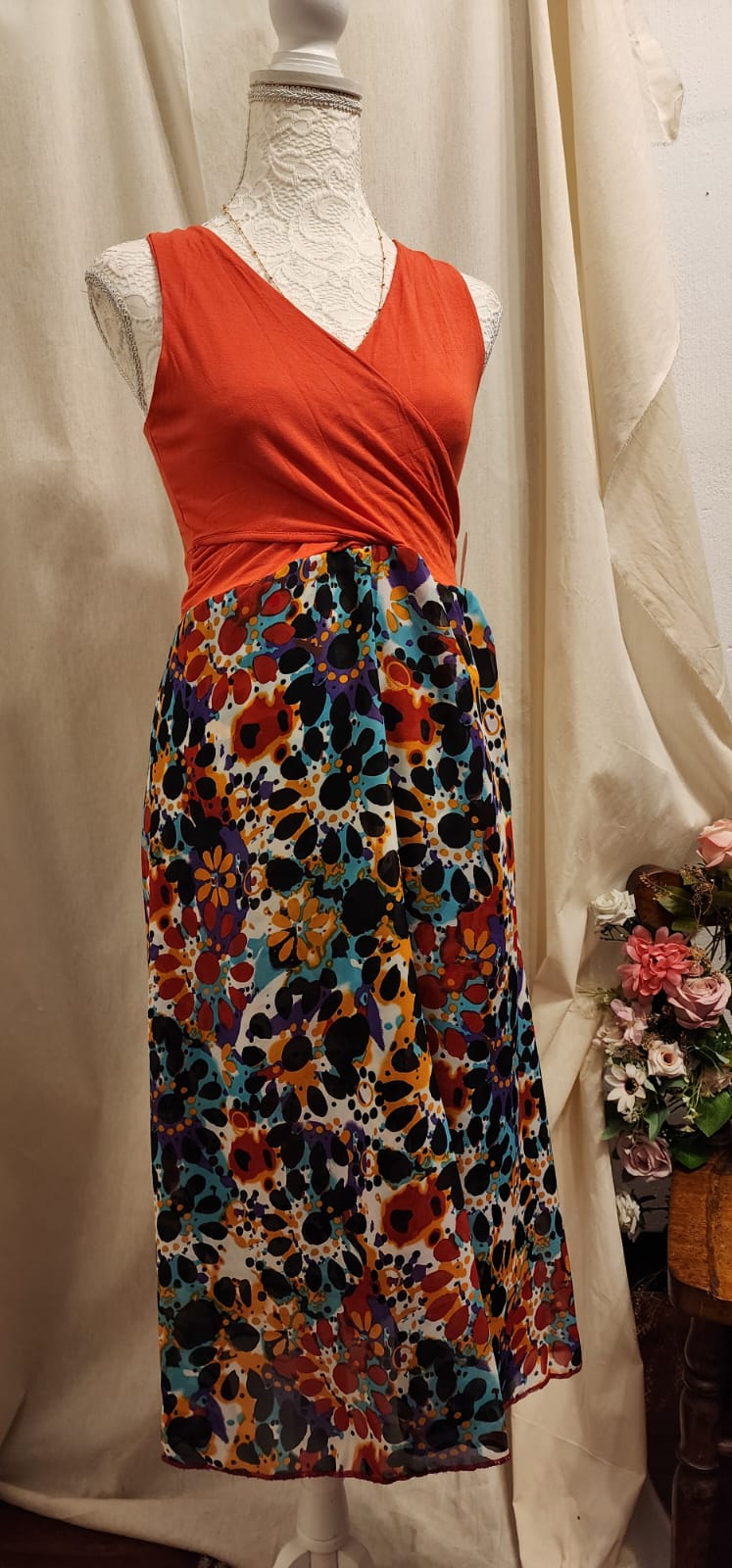 Vestido Maternidad y Lactancia Sin Mangas con Estampado Floral
