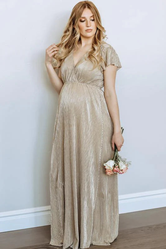 Atenea Vestido largo de maternidad Dorado
