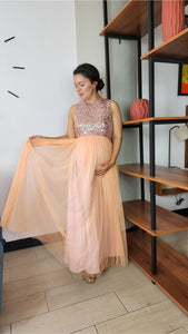 vestido de maternidad y post-maternidad con lentejuelas