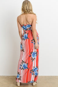 Vestido de maternidad y lactancia rayado rojo/celeste