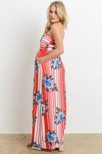 Vestido de maternidad y lactancia rayado rojo/celeste