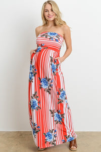 Vestido de maternidad y lactancia rayado rojo/celeste