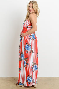 Vestido de maternidad y lactancia rayado rojo/celeste