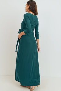 Lydia Vestido maternidad largo cruzado  verde esmeralda
