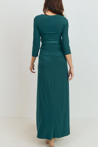 Lydia Vestido maternidad largo cruzado  verde esmeralda
