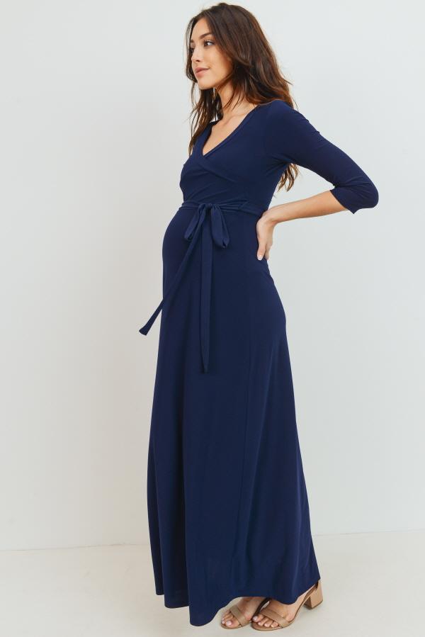 Vestido de maternidad largo, lactancia. Frente cruzado. Azul., baby shower, sesion de fotos