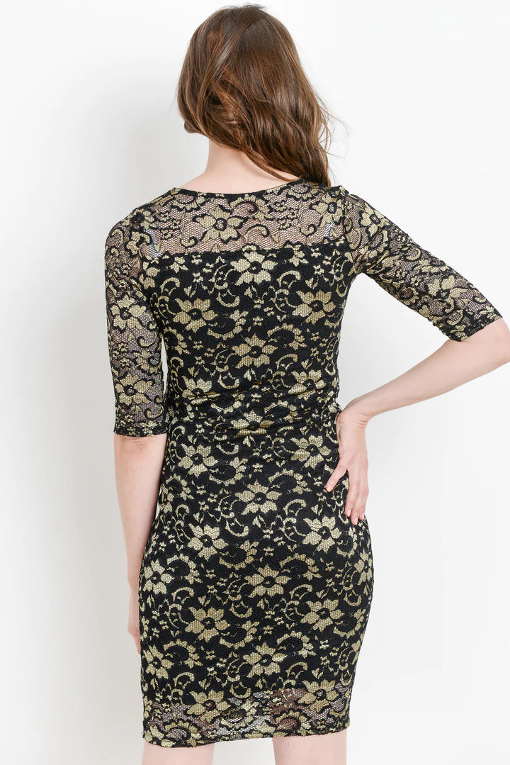 Vestido de maternidad encaje negro dorado