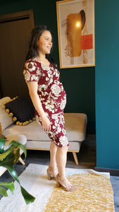 Vestido de maternidad en color vino y dorado