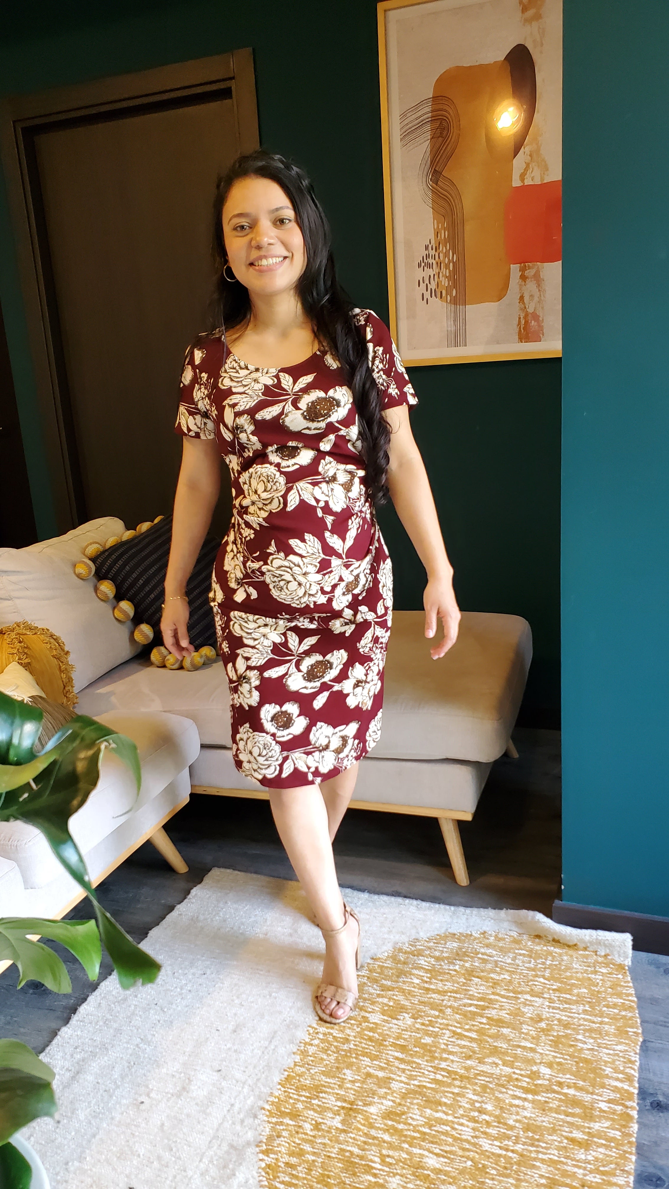 Vestido de maternidad en color vino y dorado