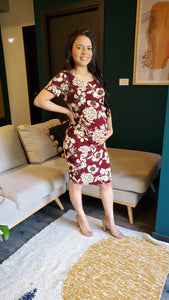 Vestido de maternidad en color vino y dorado