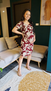 Vestido de maternidad en color vino y dorado