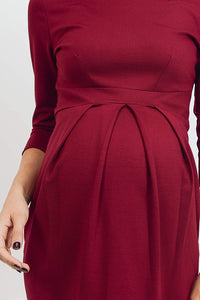 Vestido de maternidad corto de color sólido. Manga 3/4. Paletones al frente. casual formal, elegante Corinto.