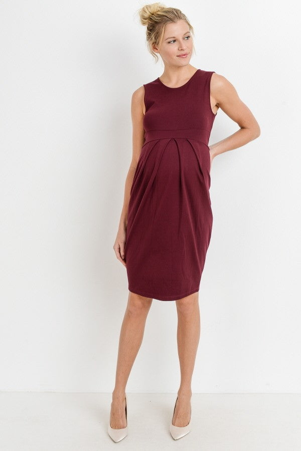 Vestido corto de maternidad, con pliegues al frente, sin mangas, formal, elegante, sesion de fotos