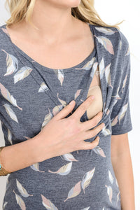 Blusa color gris con diseño de hojas FB14
