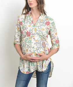 Blusa de embarazo y post parto estilo túnica estampado bordado