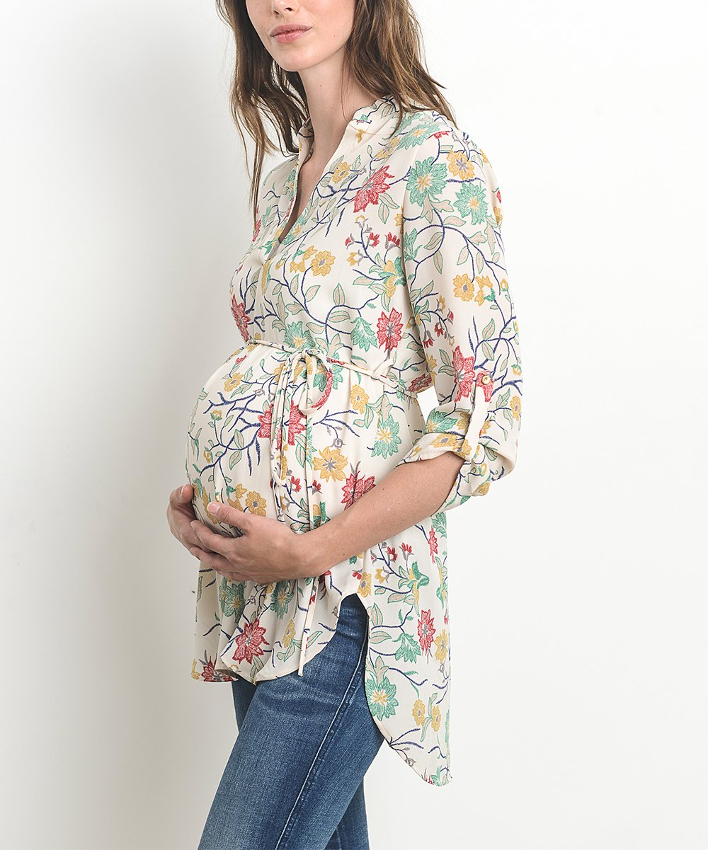 Blusa de embarazo y post parto estilo túnica estampado bordado