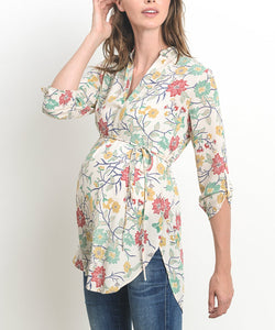 Blusa de embarazo y post parto estilo túnica estampado bordado