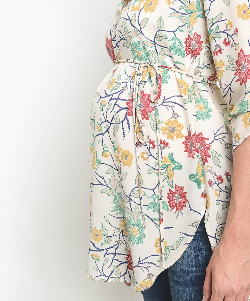 Blusa de embarazo y post parto estilo túnica estampado bordado