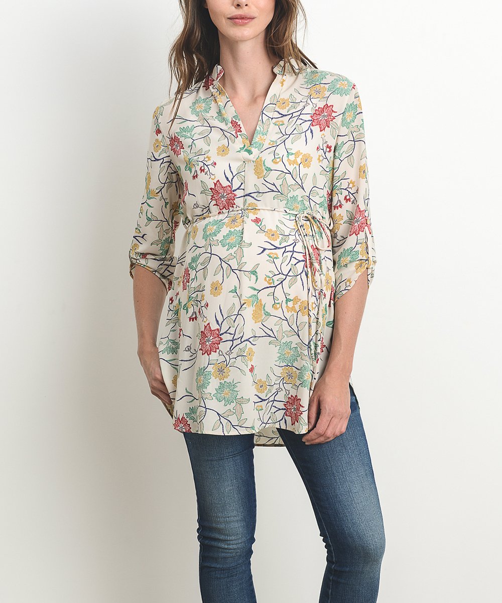 Blusa de embarazo y post parto estilo túnica estampado bordado