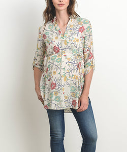 Blusa de embarazo y post parto estilo túnica estampado bordado