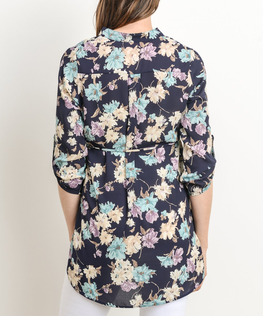 Blusa de embarazo y post parto estilo túnica azul floral